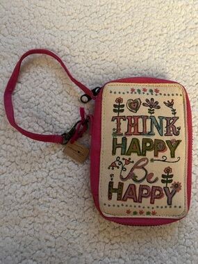 Natural Life Think Happy Be Happy Pink Wristlet Wallet NWT